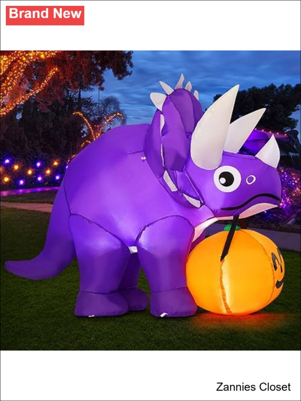 👻 5 FT Halloween Inflatable Dinosaur with Pumpkin Built-in LEDs Outdoor Yard